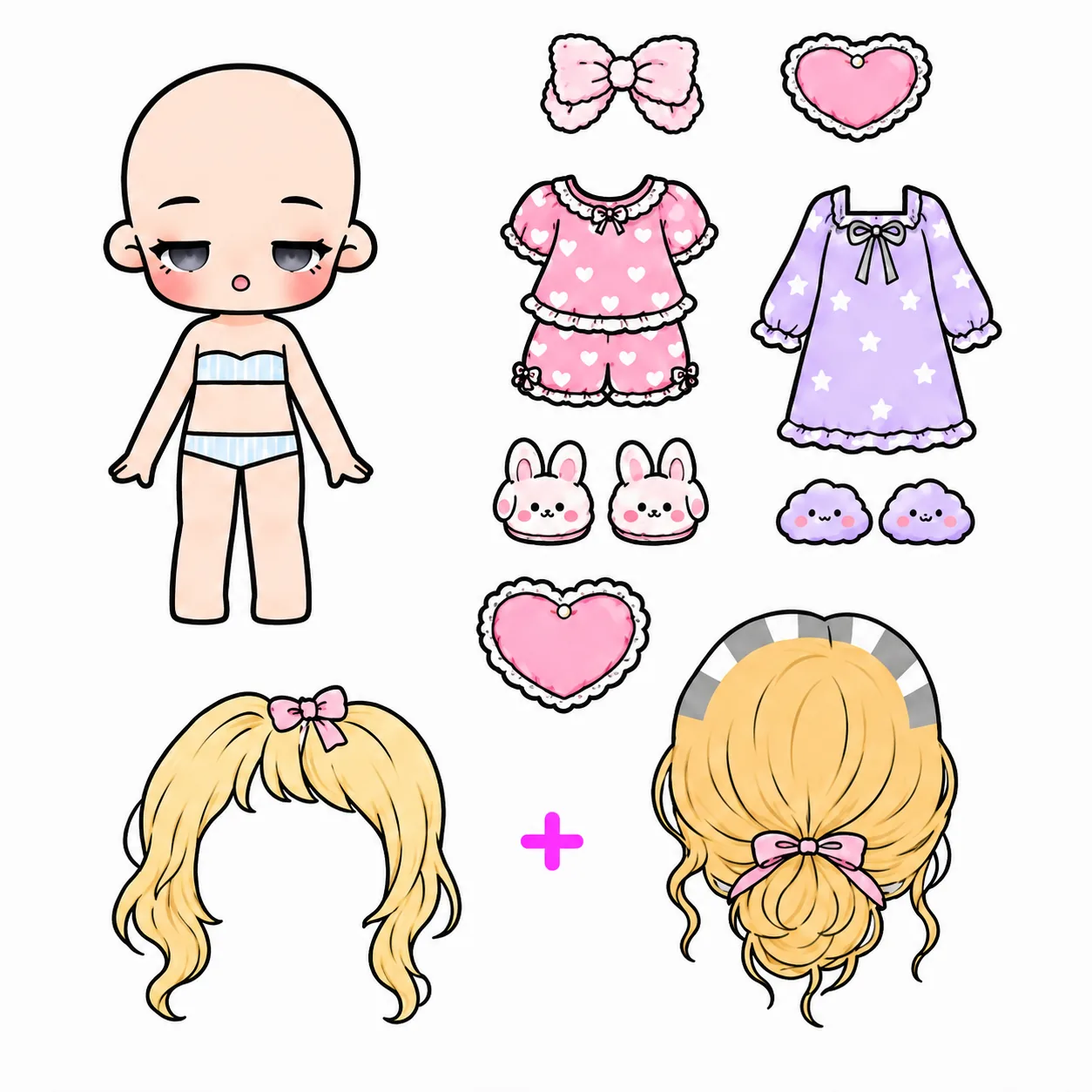 Boneca com pijama rosa de corações