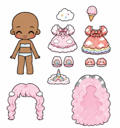 Boneca com vestido rosa e sorvete