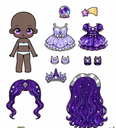 Boneca com vestido roxo galáxia