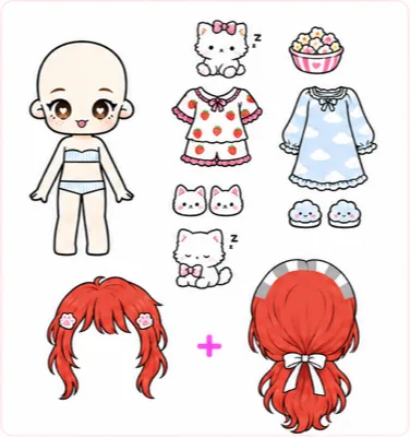 Boneca com pijama e Hello Kitty