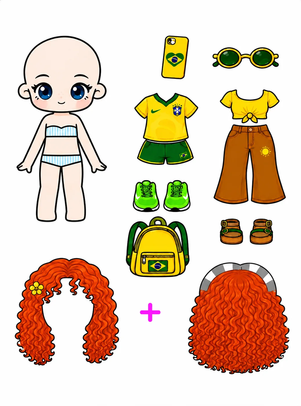 Boneca ruiva com look copa do Brasil